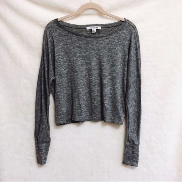 Forever 21 Tops - Forever 21 Gray Long Sleeve Crop Top